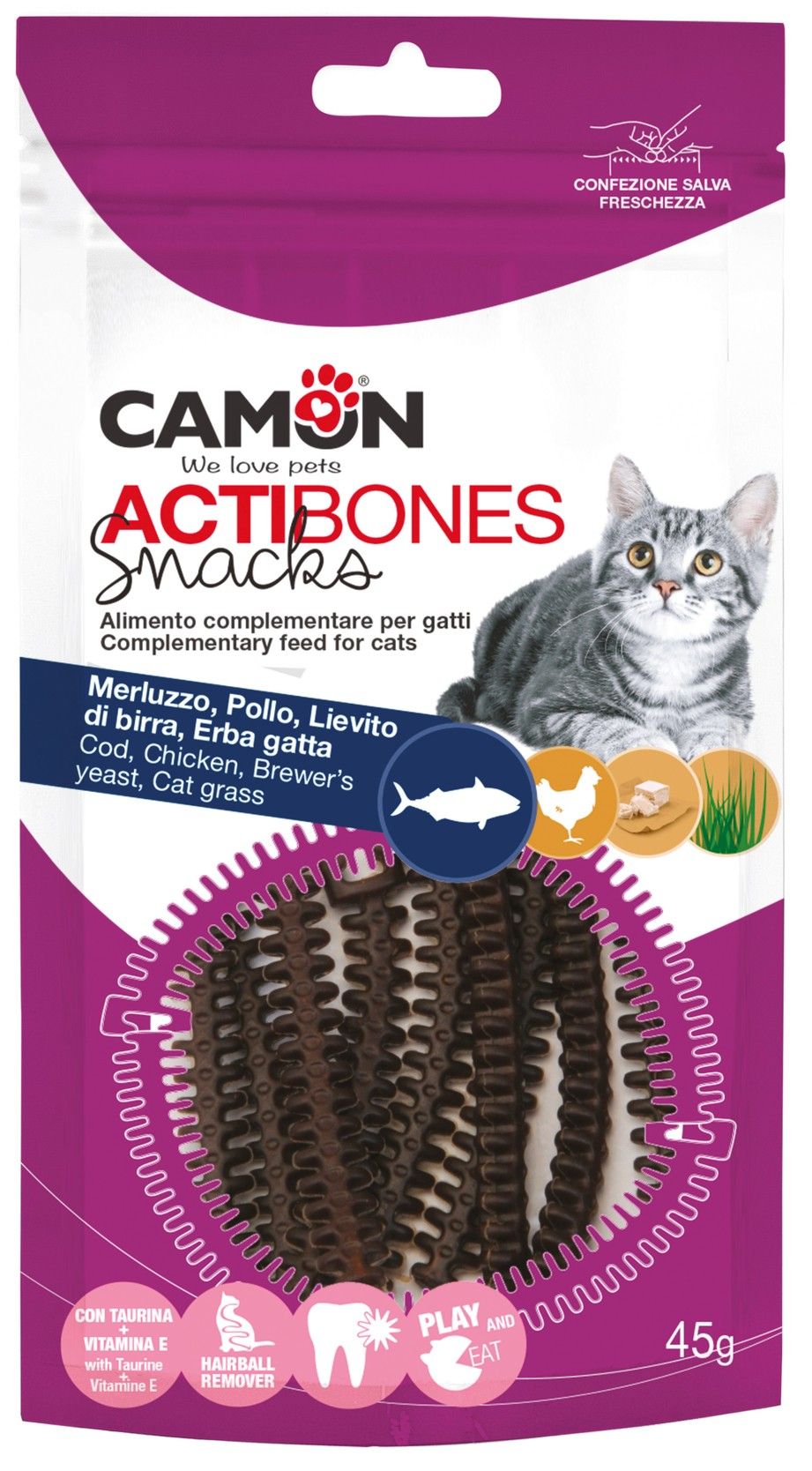CAMON - ACTIFISH חטיף לחתולים עם בקלה ועוף