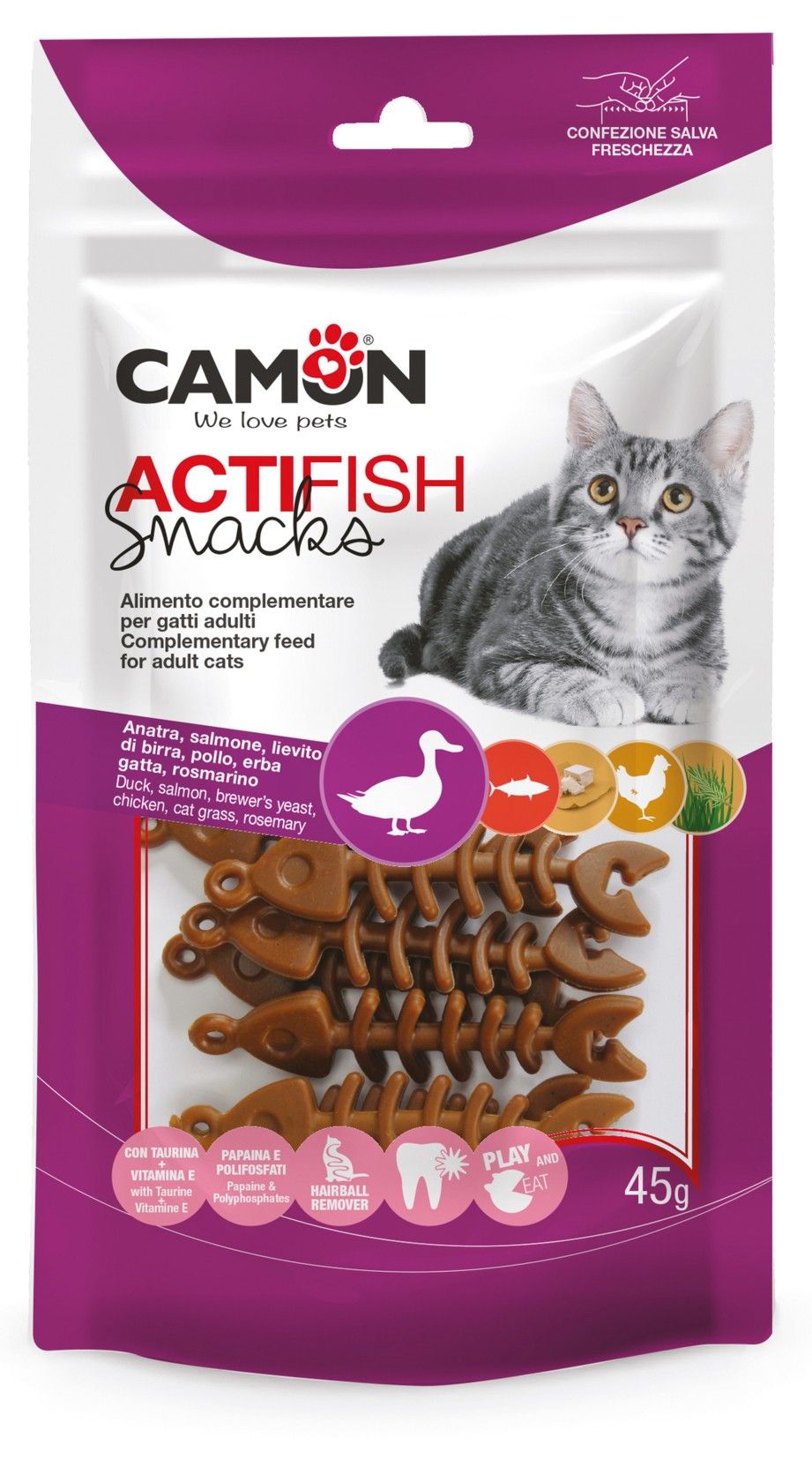 CAMON - ACTIFISH חטיף לחתולים עם ברווז, סלמון ועוף
